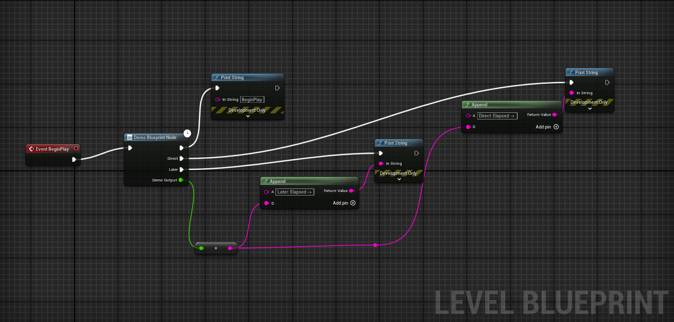 The custom async node placed in a Blueprint graph
